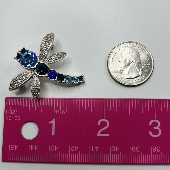 Vintage Blue Rhinestone Dragonfly Brooch - Picture 11 of 15